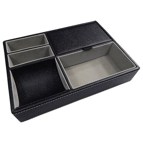 Organiseur de bureau en cuir, plateau multi-usages, plateau de rangement, organiseur de table de chevet ou de commode - 5 compartiments pour portefeuille, téléphone, clés, bijoux