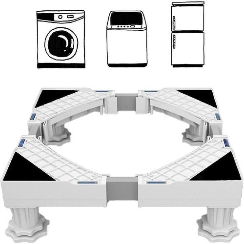 Support pour lave-linge, sèche-linge, réfrigérateur, longueur réglable de 41 à 64 cm, hauteur de 9 à 12 cm, charge supportée de 300 kg, anti-vibrations et anti-bruit