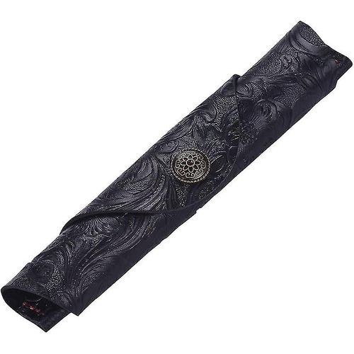 Étui À Stylo Vintage En Cuir Fait Main, Pochette En Cuir De Vache Pour Stylo Plume (Noir Sculpté)