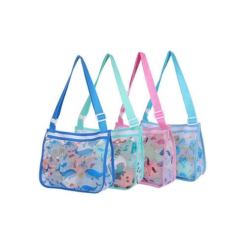Lot de 4 sacs de plage en maille pour enfants, sac de ramassage de coquillages, sacs à coquillages pour ramasser des coquillages, accessoires de plage