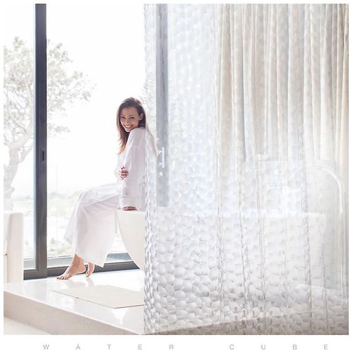 Rideau de bain transparent 180*200cm, motif géométrique 3D