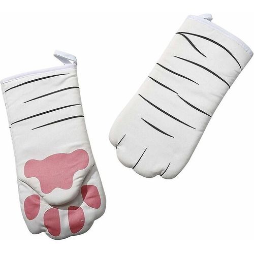 Gants de cuisine, gants isolants, pattes de chat, longs gants de cuisine, gants de four, gants de four à micro-ondes résistants à la chaleur, pattes de chat blanches