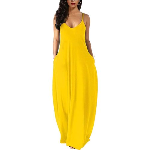 Robe Longue Ample Unie Avec Poches, Taille Xl, Jaune, Pour Femme