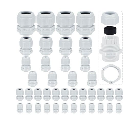 Presse-étoupes étanches, 40 pièces, réglables, gris, M12, M16, M20, M24, M32