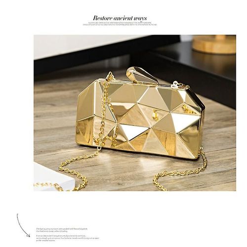 Sac à main en métal à motif treillis pour femme, pochette de soirée géométrique avec chaîne