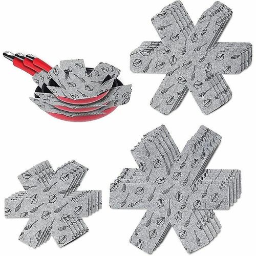 Lot De 15 Protections Pour Casseroles Et Poêles (3 Tailles), Entretoises Individuelles De Haute Qualité Pour Protéger Vos Surfaces De Cuisine Des Rayures (Gris) 