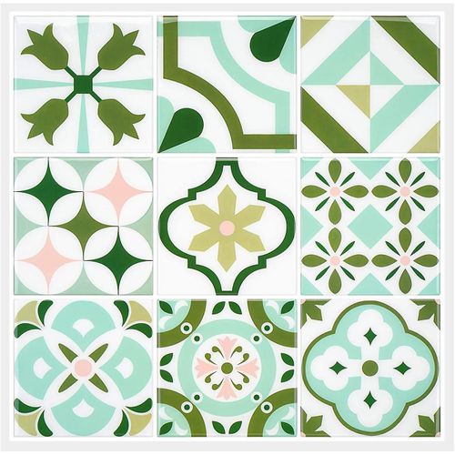 Sticker mural 3D pour crédence de cuisine et salle de bain, style baroque, 30,5 x 30,5 cm (vert)