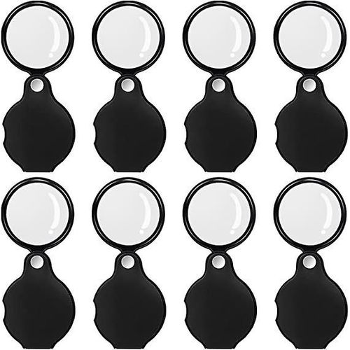 Lot de 8 mini loupes de poche pliables 10X avec protection rotative noire pour la lecture, les livres, les bijoux¿