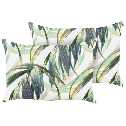 Lot De 2 Coussins D'extérieur À Motif De Feuilles Vert Et Blanc 40 X 60 Cm Calderina