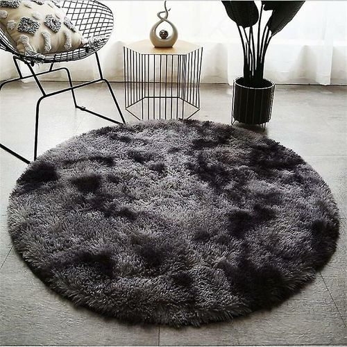 Tapis De Salon Shaggy Design Moderne Shaggy Rond, Intérieur Antidérapant Décoration Moderne Ultra Doux En Peluche Tapis De Chambre D'enfant Tapis De Chambre D'enfant - (Gris Foncé, 140x1