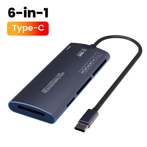 ( type c) Lecteur de carte USB/type-c 6 en 1 - 480 Mbps pour SD/TF/XD/CF/M2/MS,lumière LED,câble durable,puce intelligente