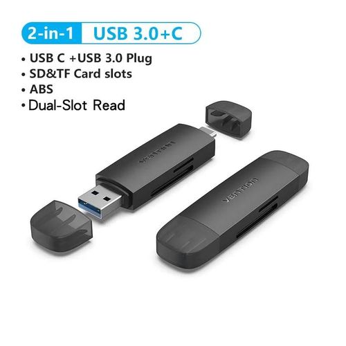 ( 2 in 1 Dual Slot) Vention-Lecteur de carte SD USB Type C vers Micro SD TF,adaptateur pour ordinateur portable,accessoires pour téléphone,mémoire intelligente,USB 3.0