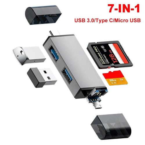 (7 IN 1 USB3.0 ) Lecteur de carte SD TF de Type C adaptateur OTG de Type C vers USB 7 en 1 lecteur de carte TF USB3.0 2.0 clé USB en alliage d'aluminium pour ordinateur portable