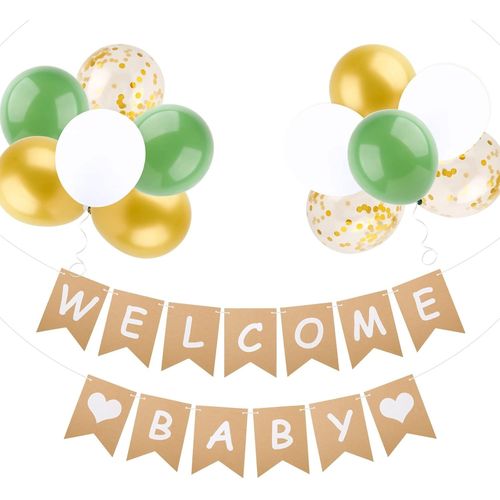 ChicSlick-12Pcs Ballons Et Banderole Welcome Enfant Bienvenue Pour Baby Shower Fête De Naissance Anniversaire Communion Baptême Décoration Accessoires Cadeau[X410]