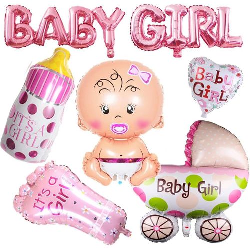 ChicSlick-Baby Shower Décoratione Fille, Ballon Baby Girl, Baby Shower Party Déco Rose, Ballon Révélateur De Sexe, Baby Party Déco Fille Bouteille De Bébé, Poussette En Forme De Pied Hélium [X318]