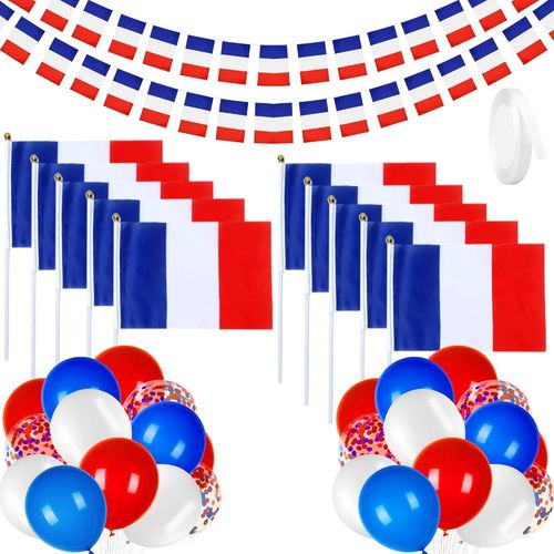 ChicSlick-Drapeau Francais Set, Avec 10 Petits Drapaux Francais De Guirlande De Bannière Fanions Drapeau France 5 M À Main 30 Ballons, Pour Événements Sportifs Et Football - Décorations De F[X672]