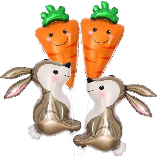 ChicSlick-Ballons Lapin Carotte 4 Pièces Ballon Paques Gros Ballons Aluminium Décoration De Pâques, Anniversaire Enfants, Baby Shower, Cérémonies Scolaires[X606]
