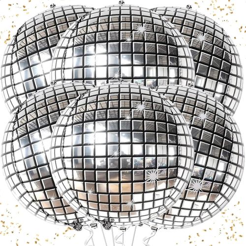 ChicSlick-Lot De 6 Ballons Disco En Aluminium - Décoration Du Nouvel An - Ballons Disco Argentés - Pour Décoration Du Nouvel An, Anniversaire, Carnaval, Années 70, 80, 90[X788]
