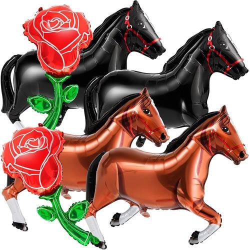ChicSlick-6 Pièces Ballons En Aluminium, Cheval Ballon Fleur Rouge, Ballon Anniversaire Chevals, Cheval Ballons Fleur Rouge Pour Enfants Anniversaire, Baby Shower[X1493]