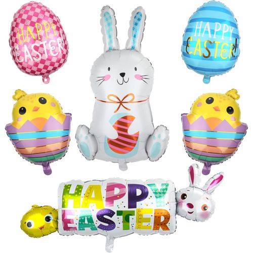 ChicSlick-6Pcs Ballon Pâques, Colorés Ballons De Pâques En Aluminium Ballon En Forme De Lapin Ouf De Pâques Poussin Décorations De Pâques Pour Anniversaire Baby Shower Fête De Joyeuses Pâque[X2318]