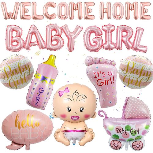 ChicSlick-Lot De 19 Ballons Décoratifs Pour Fête Prénatale - Rose - Décoration De Bienvenue Pour Bébé Fille - Ballon En Aluminium En Forme De Pied De Poussette - Pour Fête Prénatale, Fête De[X2523]