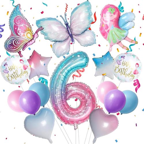 ChicSlick-Ballon Papillon 5 Ans, 16Pcs Ballon Anniversaire 5 Ans, Decoration Anniversaire Papillon, Avec Petites Pailles Et Petits Rubans, Convient Pour L'Anniversaire D'Une Fille De 5 Ans[X1125]