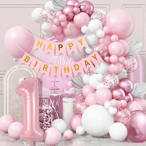 ChicSlick-Kit D'Arche De Ballons Rose Blanc,1 Anniversaire Fille Ballon,Arche De Ballons Rose Et Rlancdecoration Bapteme Fille, Fête, Baby Shower Décorations,Mariage,Fête Prénatale, Baptême [X1500]
