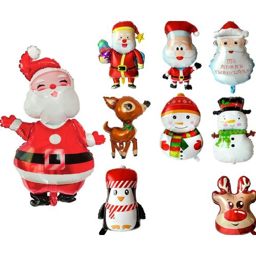ChicSlick-9Pcs Ballons Baudruche Noel, Feuille D'Aluminium Ballon Auto-Gonflant Helium Luftballons Pour Enfant Noël Partie Fête Multicolore Décoration Motif Père Noël[X2393]