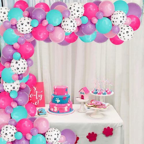 ChicSlick-Guirlande De Ballon De Patte Imprimée Pour Les Filles, Impression De Patte De Chien, Ballons Blancs Pourpres Roses Pour Anniversaire, Baby Shower Party Supplies[X2559]