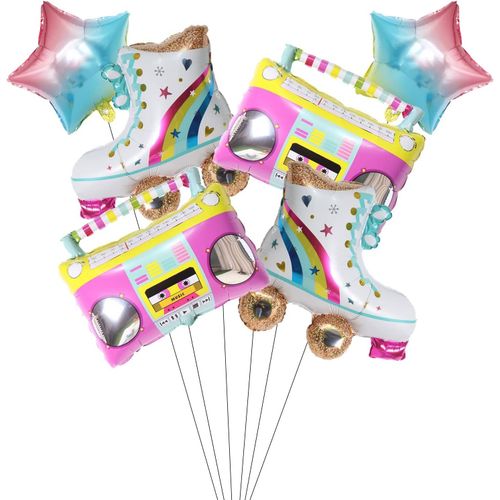 ChicSlick-6 Pcs Arc-En-Ciel Roller Boom Box Ballons 80S 90S Vintage Party Ballons Pour Dance Mariage Anniversaire Graduation Baby Shower Birthday Party Décor[X1555]