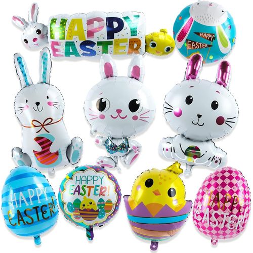ChicSlick-Ballons De Pâques, 9Pcs Ballons Lapin, Ballons De Fournitures De Fête, ?uf De Pâques Lièvre Ballon Anniversaire, Ballon Décoratif De Pâques, Pour Les Décorations D'Enfants Sur Le T[X1343]