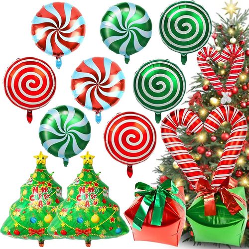 ChicSlick-Ballons De Noël, Ballons Aluminium De Noël, Ballon Helium De Canne En Bonbon, Rouge Vert Ballons Noel Pour Decoration Noel, Nouvel An Fournitures De Fête (16 Pcs)[X1759]