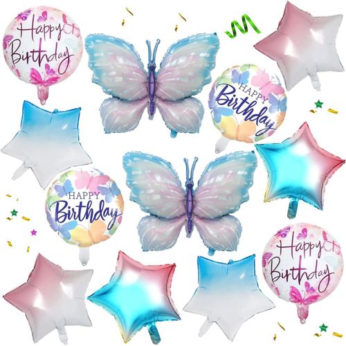 ChicSlick-12Pcs Ballons Papillon Anniversaire,Ballons En Aluminium Papillon, Decoration Anniversaire Papillon, Pour Décorations De Fête À Thème Papillon, Baby Shower Anniversaire Filles[X1762]