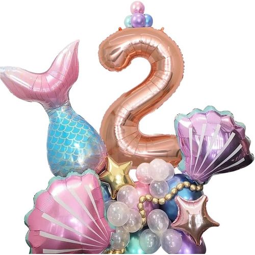 ChicSlick-Ballon Pour L'Anniversaire D'Une Sirène, Décoration D'Anniversaire D'Une Sirène De 2 Ans, Ballon Aluminium, Pour L'Anniversaire D'Une Sirène D'Enfant, Décoration Pour Baby Shower 3[X441]