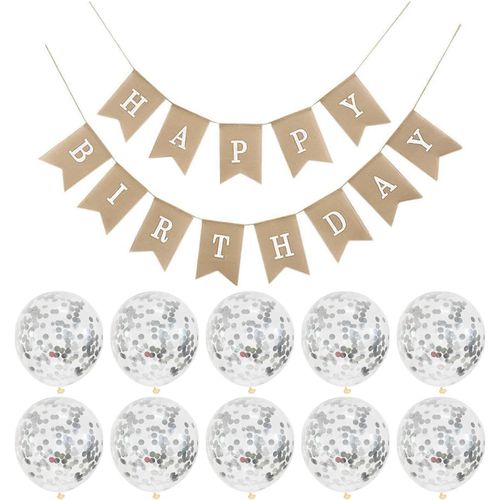 ChicSlick-1 Bannière De Premier Anniversaire, 10 Ballons Argentés, Bannière De Joyeux Anniversaire, Banderole D'Anniversaire, Décorations De Joyeux Anniversaire, Une Bannière D'Anniversaire.[X2300]