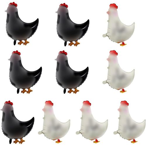 ChicSlick-10 Pièces Ballons Animaux En Aluminium, Ballons De Baudruche Poule, Ballon En Aluminium Animal Poule, Blanc Et Noir, Ballon Airwalker Pour Décoration, Oc N Pâques, Enfants, Garçons[X2468]