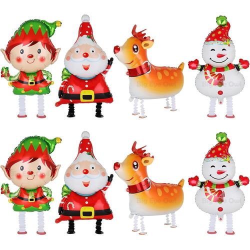 ChicSlick-Lot De 8 Ballons De Noël En Aluminium Avec Motif Père Noël, Bonhomme De Neige, Renne, Elfes, Airwalker, Décoration De Fête[X2816]