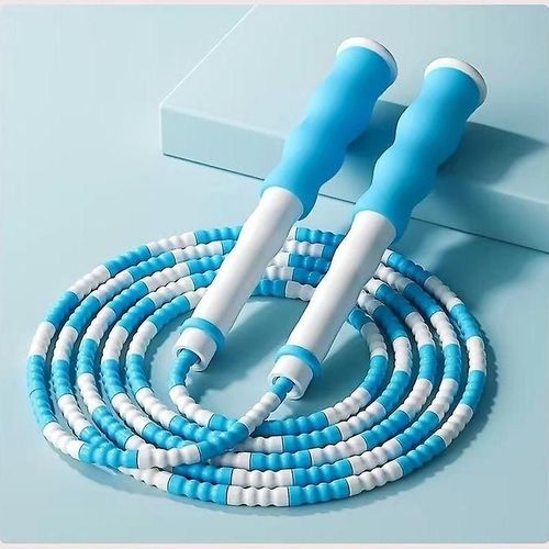 Corde À Sauter, Corde Tressée À Perles Souples, Longueur Réglable, Corde À Sauter À Perles Souples, Non Emmêlée, Bleue