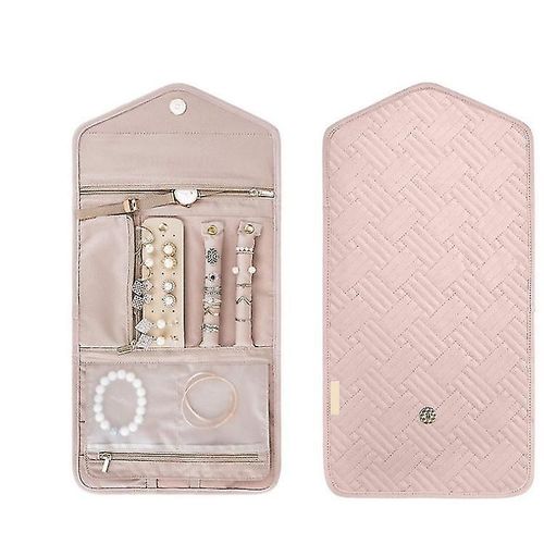 Organisateur De Bijoux De Voyage, Étui À Bijoux Pliable Pour Voyager, Support En Cuir Souple Pour Boucles D'oreilles, Colliers, Bagues Rose