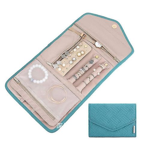 Organisateur De Bijoux De Voyage, Étui À Bijoux Pliable Pour Voyager, Support En Cuir Souple Pour Boucles D'oreilles, Colliers, Bagues Vert