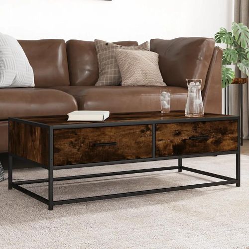 Table Basse Chêne Fumé 100x50x35 Cm Bois D'ingénierie Et Métal