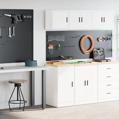 Armoires De Garage 2 Pcs Blanc Bois D'ingénierie