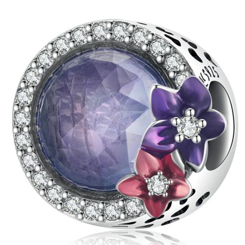 Charmes Best-Shop Argent 925 Femme Force Féminine - Shiny Flower Purple Opal Bead Compatible Brand Bracelets Et Colliers