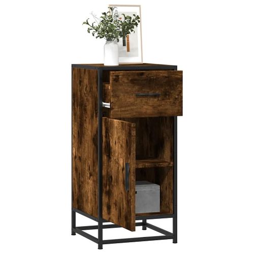 Buffet Chêne Fumé 35,5x35x76 Cm Bois D'ingénierie Et Métal