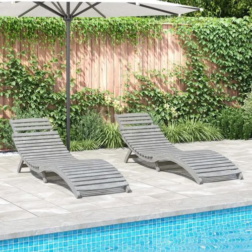 Chaises Longues Lot De 2 Gris 184x55x64 Cm Bois Massif Acacia