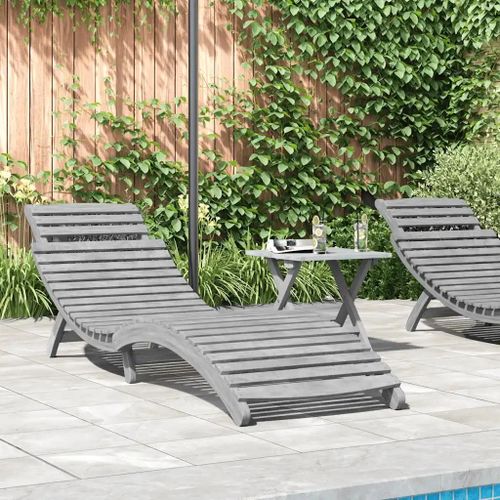Chaise Longue Gris 184x55x64 Cm Bois Massif D'acacia