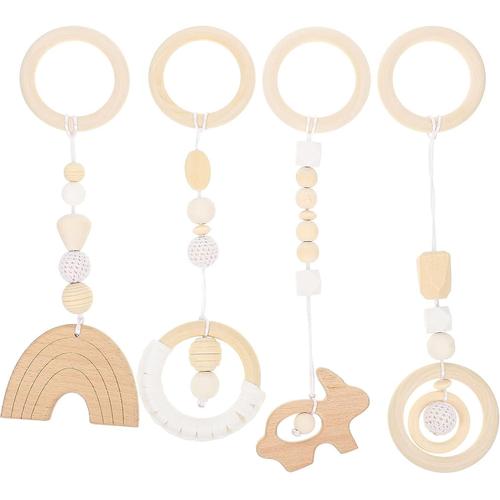 Ensemble De Jouets De Gymnastique Pour Bébé, 4 Pièces, Jouets Suspendus En Bois, Activité En Bois, Pendentif D'allaitement Pour Poussette De Bébé, Berceau De Voiture