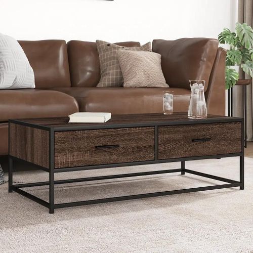 Table Basse Chêne Marron 100x50x35cm Bois D'ingénierie Et Métal