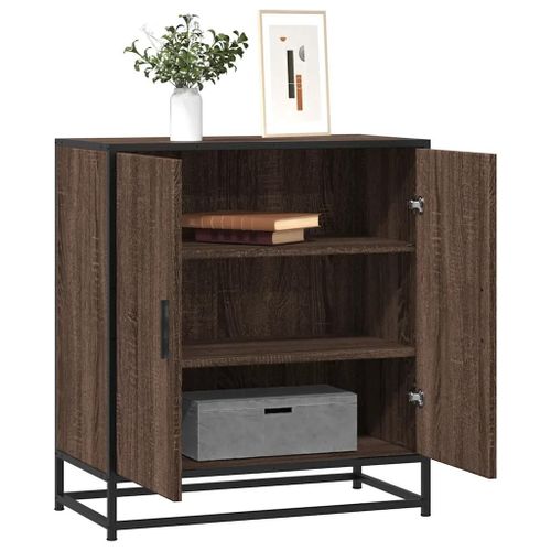 Buffet Chêne Marron 68x35x76 Cm Bois D'ingénierie Et Métal