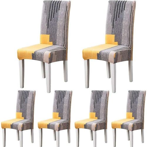 Housses De Chaise De Salle À Manger, Housses De Chaise Élastiques Durables Et Modernes, Housses De Chaise Extensibles Pour Mariage, Hôtel, Décoration De Restaurant (Gris Et Orange, 6 Pièces),